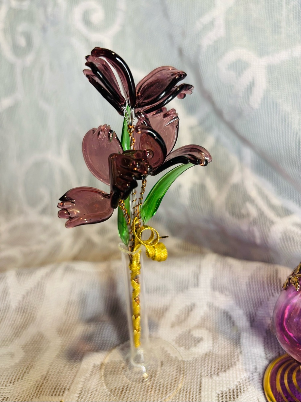 Egyptian Crystal Flowers & Vase - Picture 2 of 7